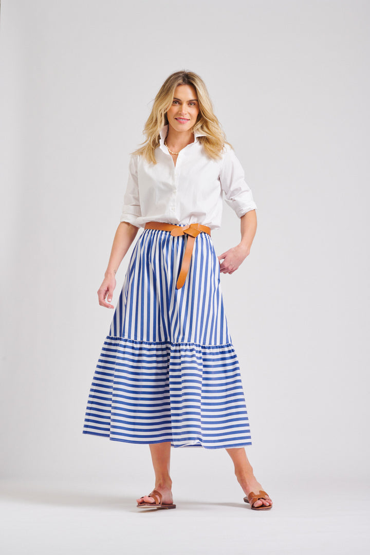 The Nina Elasticised Skirt - Blue/White