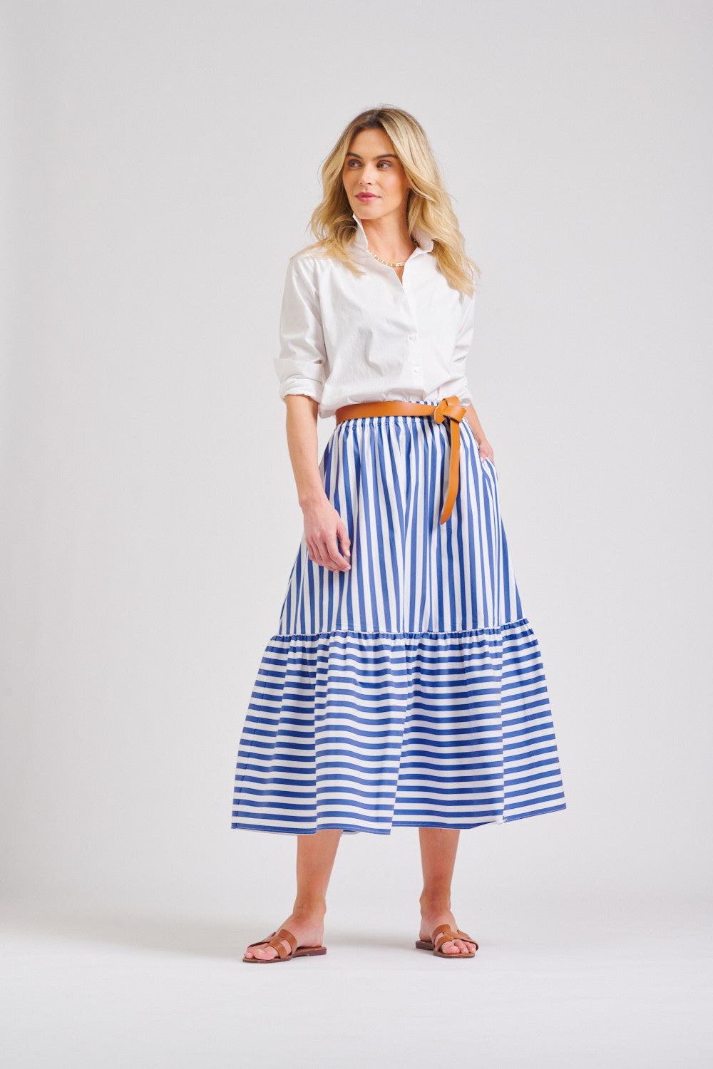 The Nina Elasticised Skirt - Blue/White