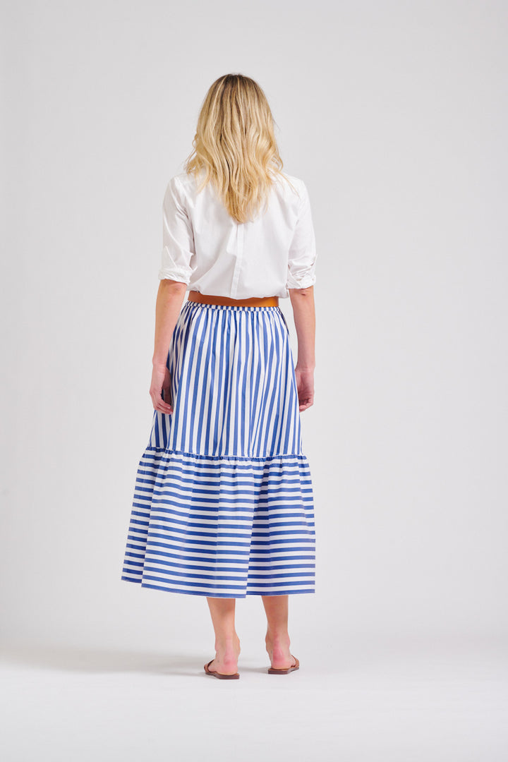 The Nina Elasticised Skirt - Blue/White