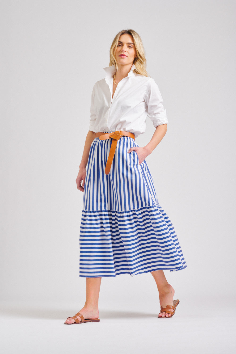 The Nina Elasticised Skirt - Blue/White