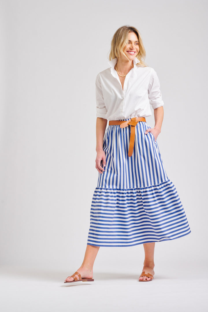 The Nina Elasticised Skirt - Blue/White