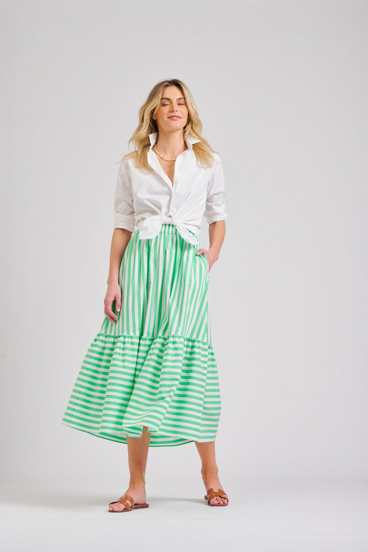 The Nina Elasticised Skirt - Green/White