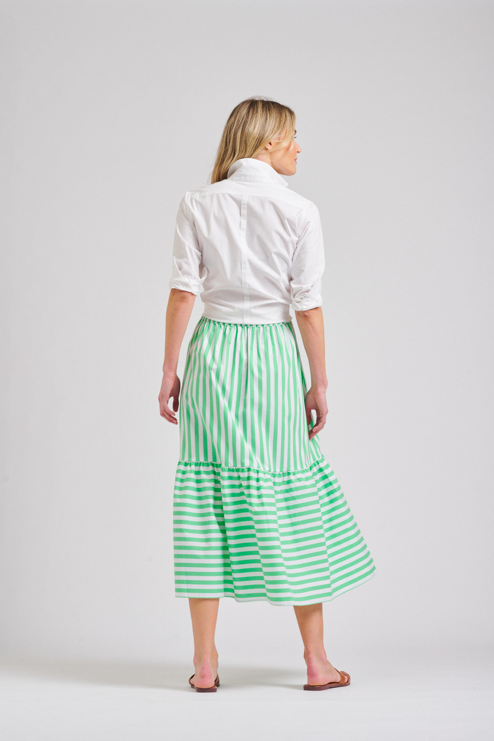 The Nina Elasticised Skirt - Green/White