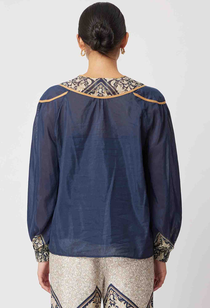 Serena Yoke Blouse - Navy Mosaic