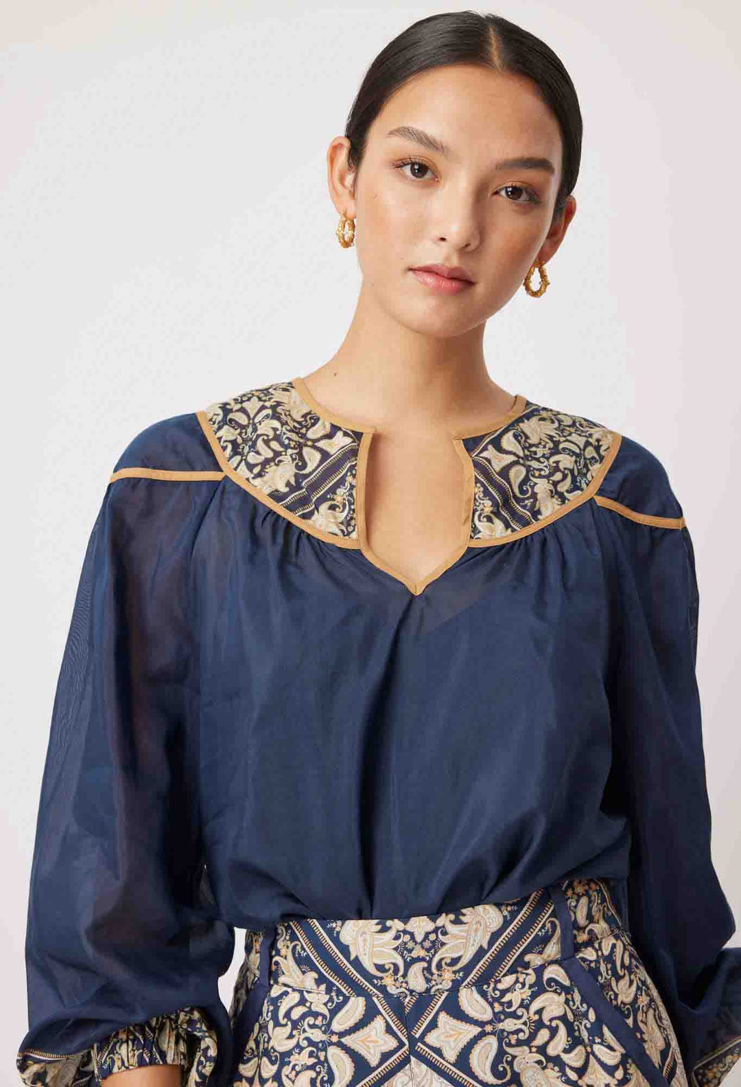 Serena Yoke Blouse - Navy Mosaic