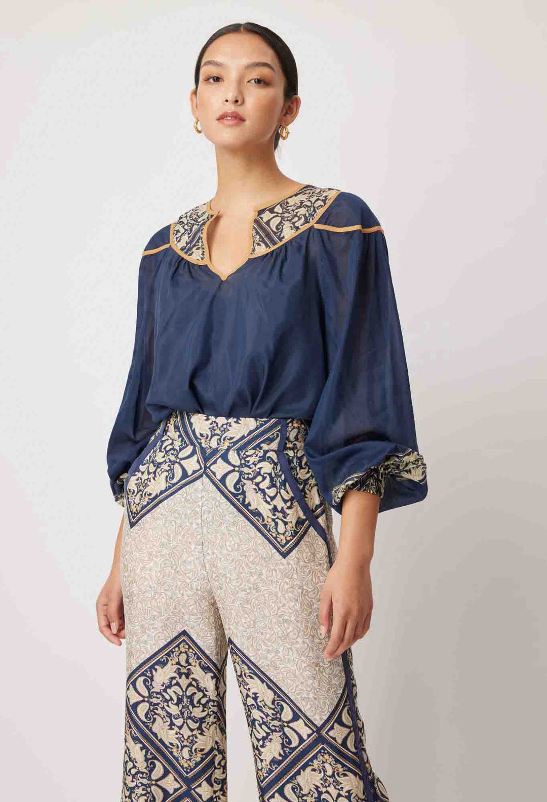 Serena Yoke Blouse - Navy Mosaic