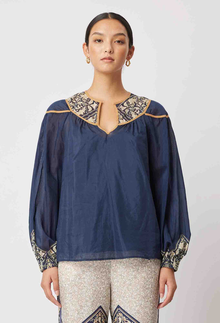 Serena Yoke Blouse - Navy Mosaic