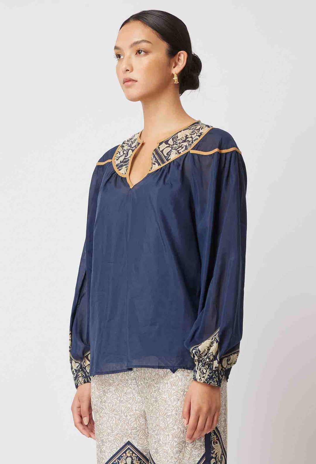 Serena Yoke Blouse - Navy Mosaic