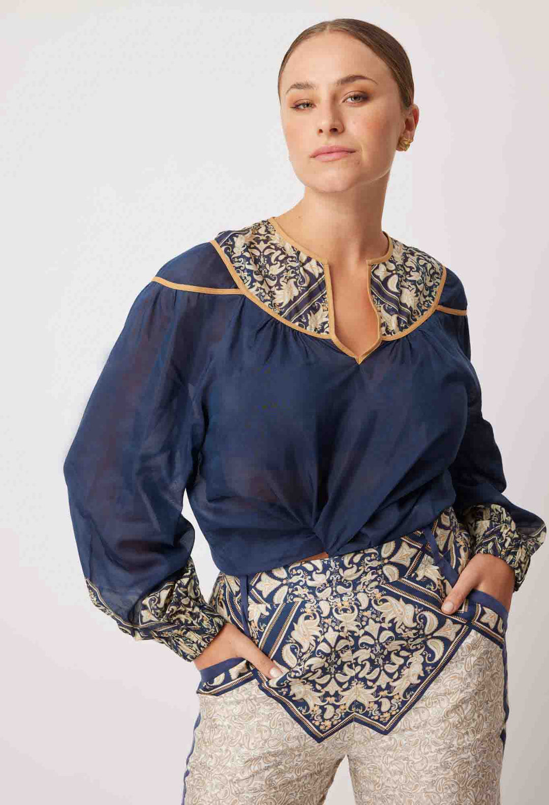 Serena Yoke Blouse - Navy Mosaic