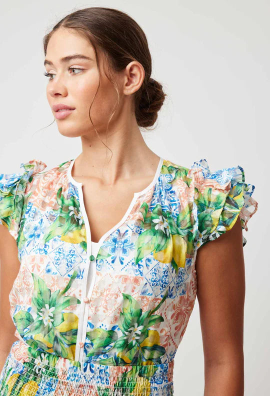 Elena Ruffle Blouse - Limonata Print