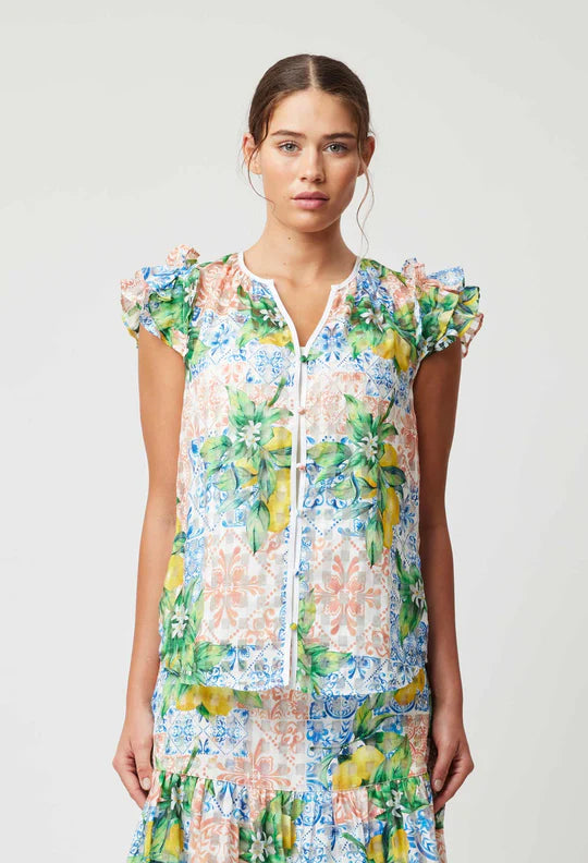 Elena Ruffle Blouse - Limonata Print