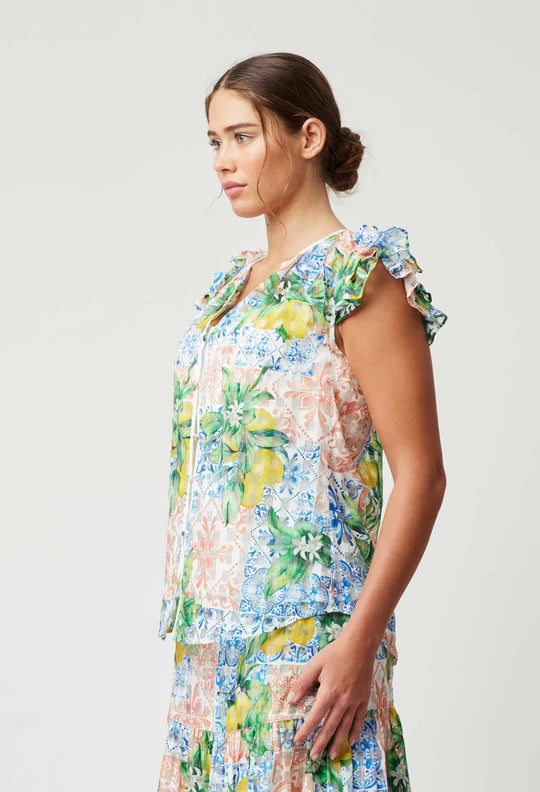 Elena Ruffle Blouse - Limonata Print