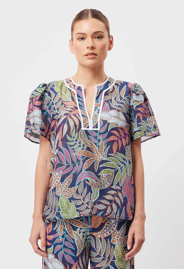 Deity Pleat Sleeve Top - Fiesta Tropico