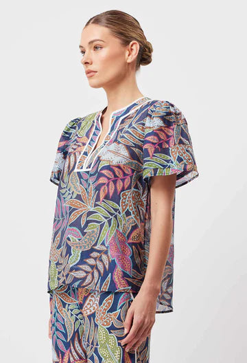 Deity Pleat Sleeve Top - Fiesta Tropico