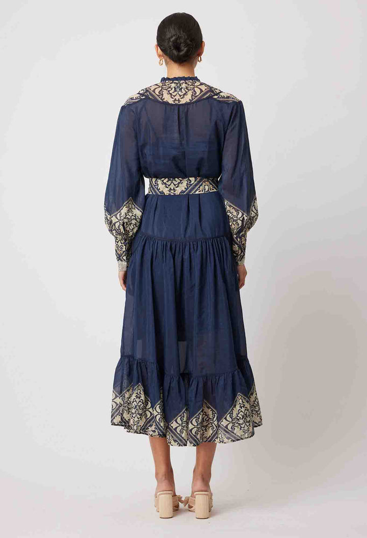 Harmony Yoke Midi Dress - Navy Mosaic