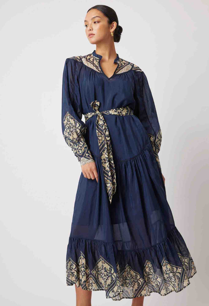 Harmony Yoke Midi Dress - Navy Mosaic