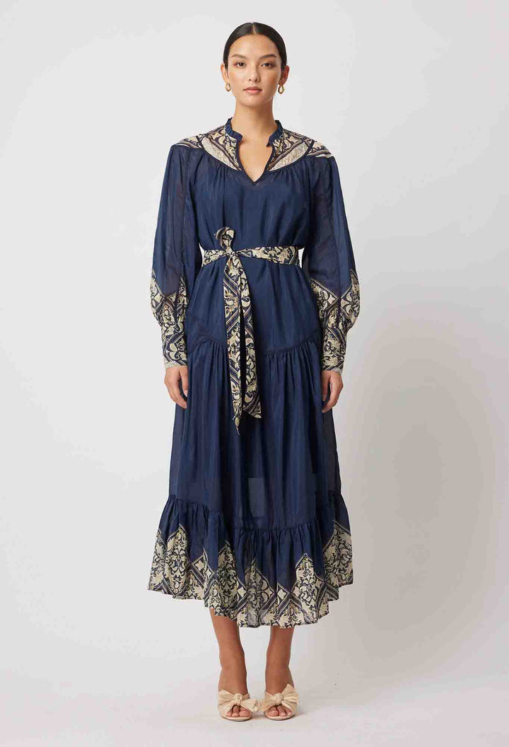 Harmony Yoke Midi Dress - Navy Mosaic