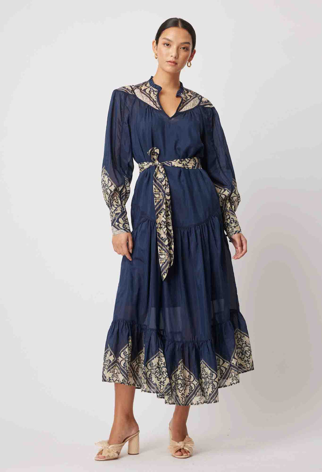 Harmony Yoke Midi Dress - Navy Mosaic