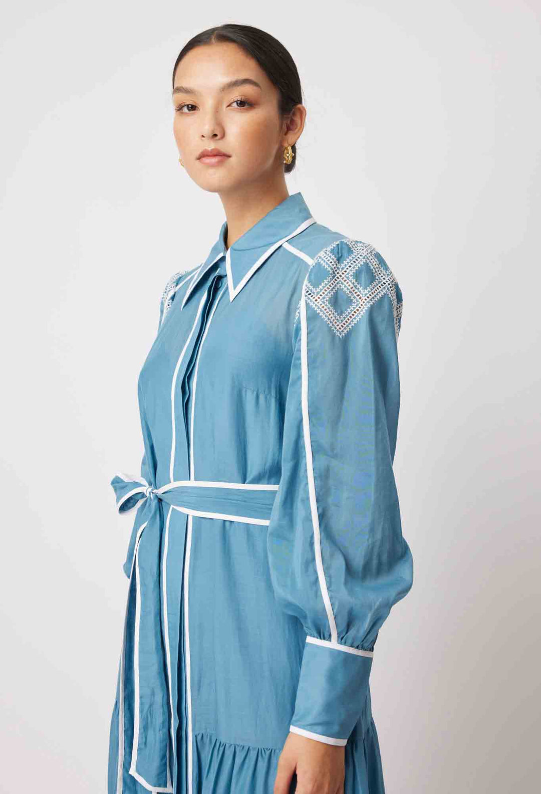 Tallitha Collared Shirt Dress - Aegean Blue