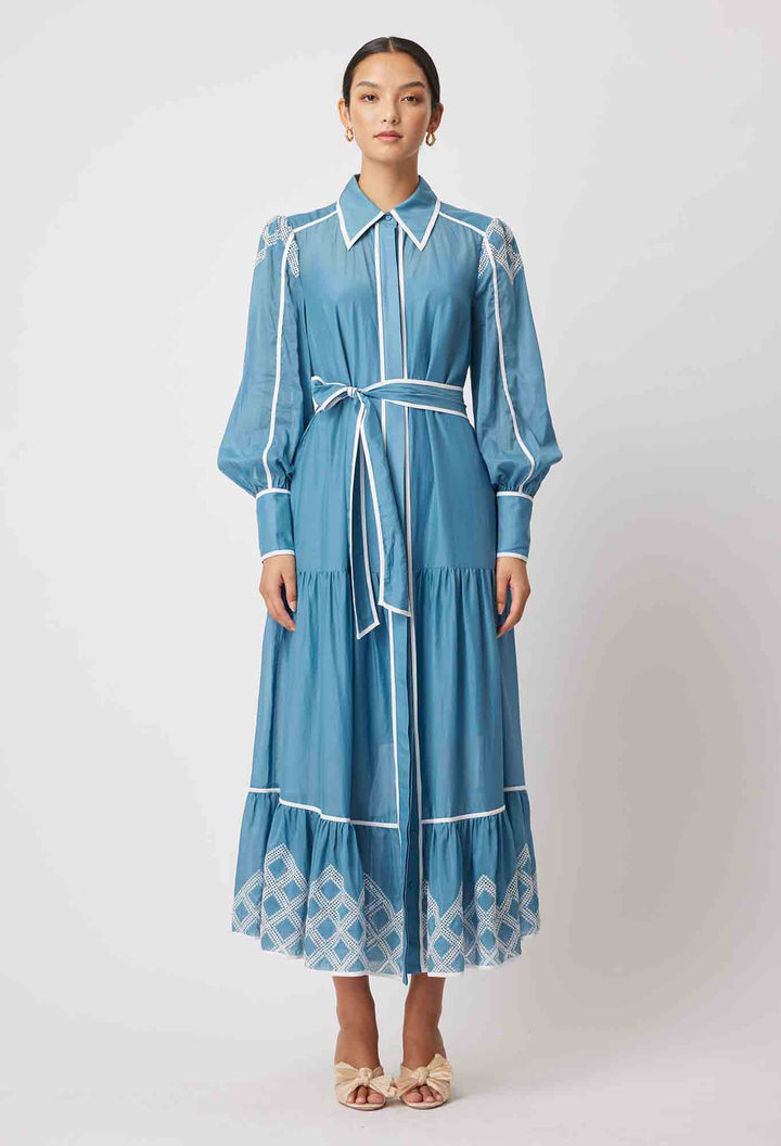 Tallitha Collared Shirt Dress - Aegean Blue