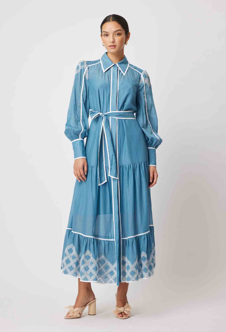 Tallitha Collared Shirt Dress - Aegean Blue