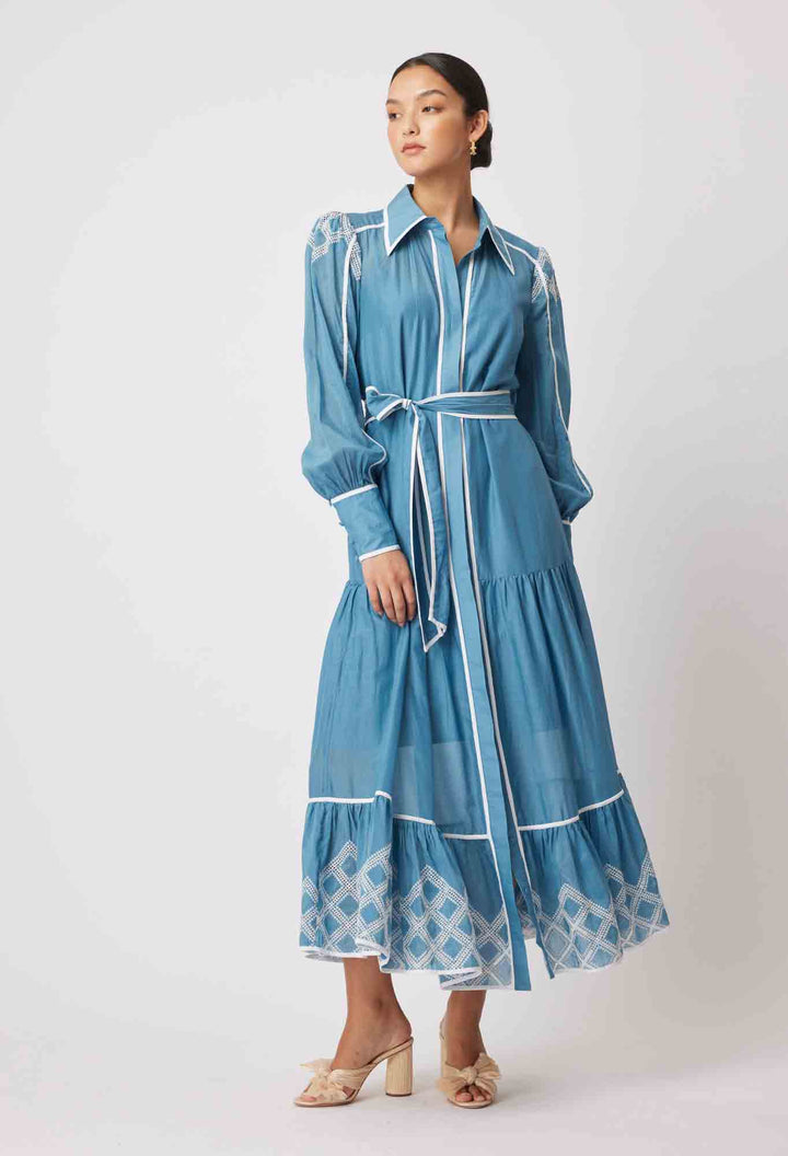 Tallitha Collared Shirt Dress - Aegean Blue