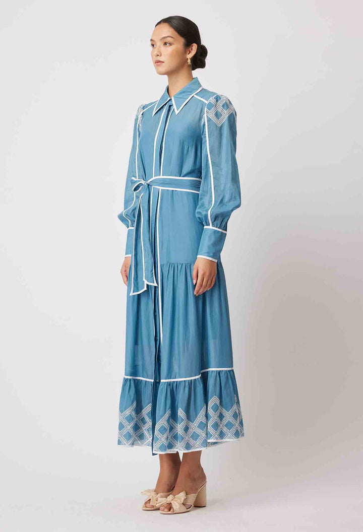 Tallitha Collared Shirt Dress - Aegean Blue