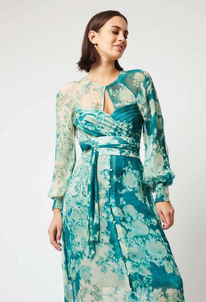 Pavillion Viscose Chiffon Dress - Jade Floral