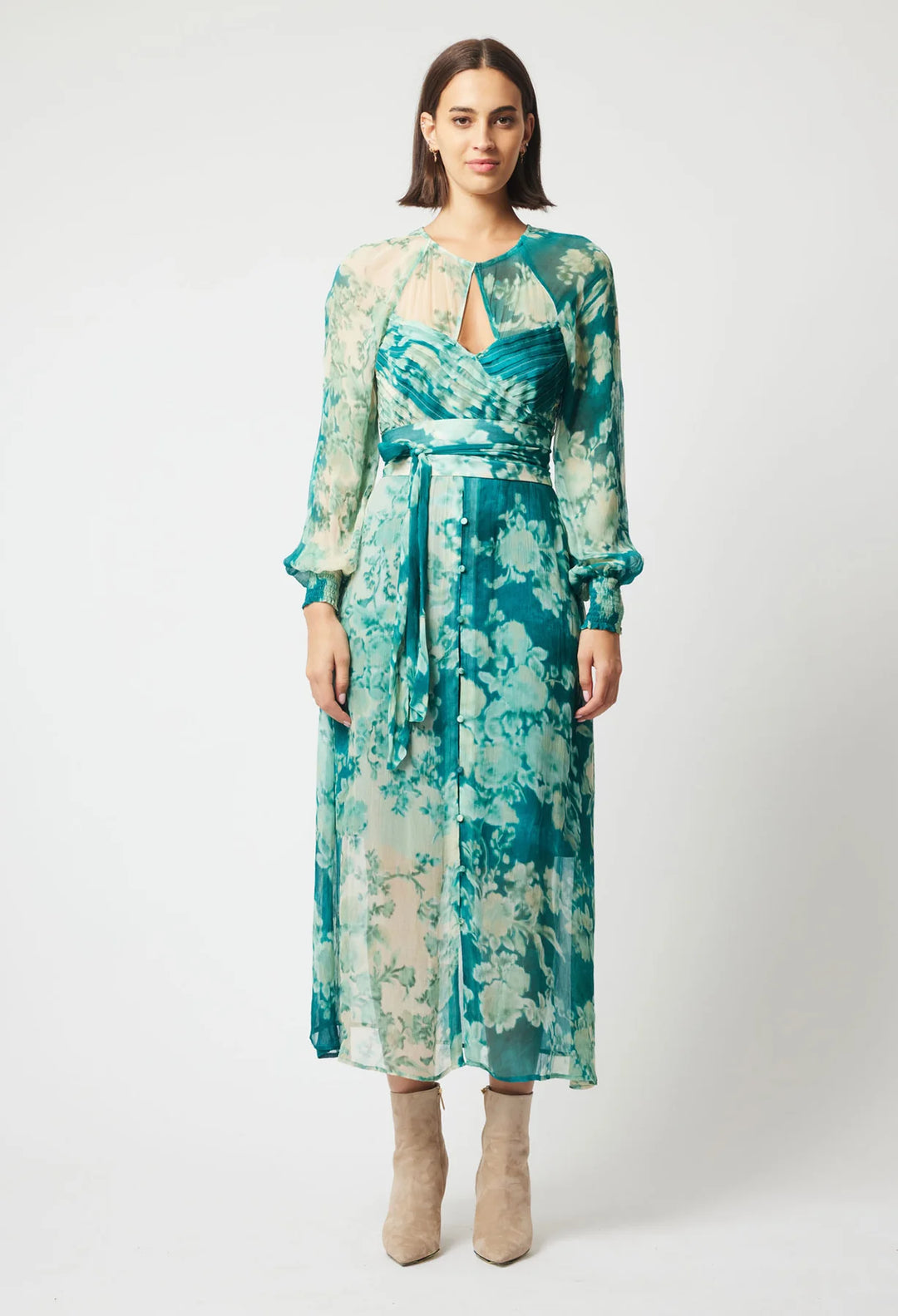 Pavillion Viscose Chiffon Dress - Jade Floral