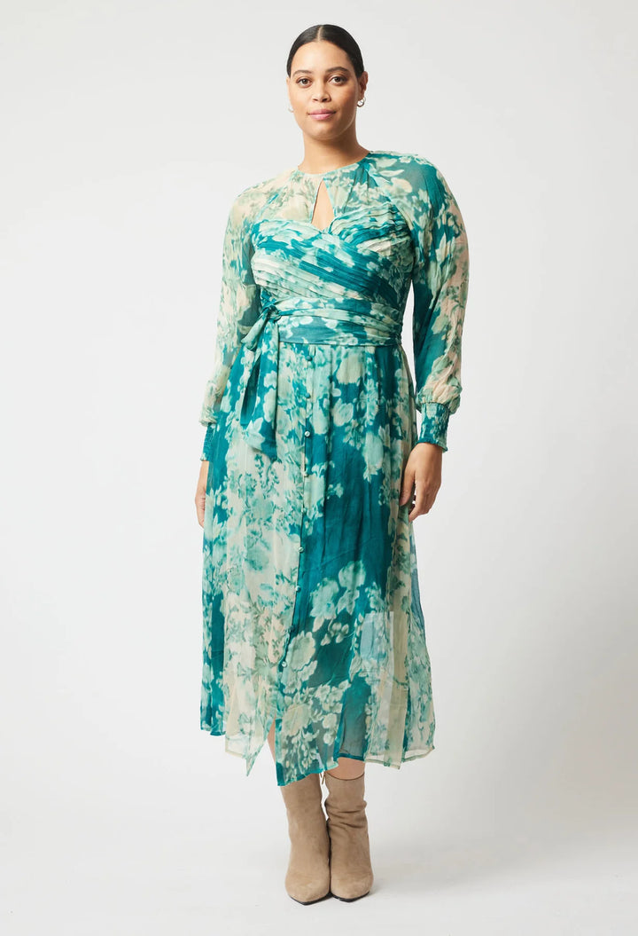 Pavillion Viscose Chiffon Dress - Jade Floral