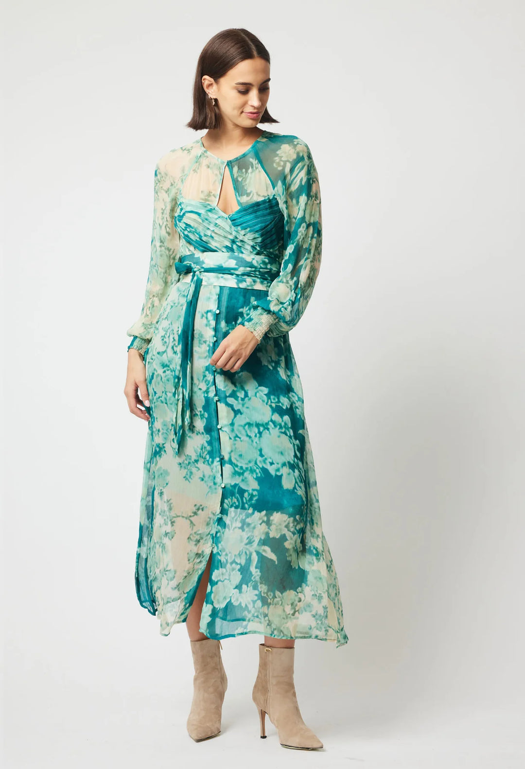 Pavillion Viscose Chiffon Dress - Jade Floral