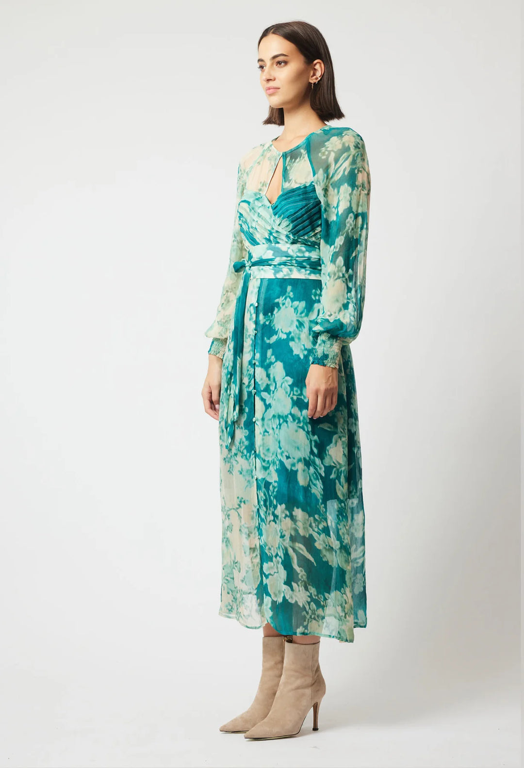 Pavillion Viscose Chiffon Dress - Jade Floral