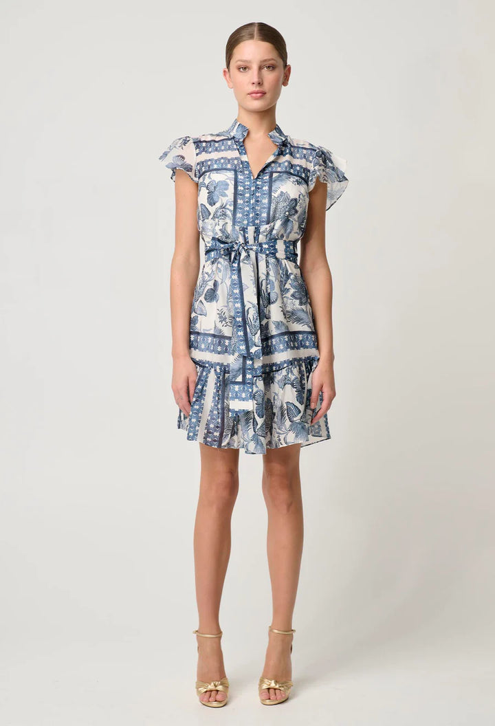 Martinique Cotton Silk Babydoll Dress - Ink Flé Print