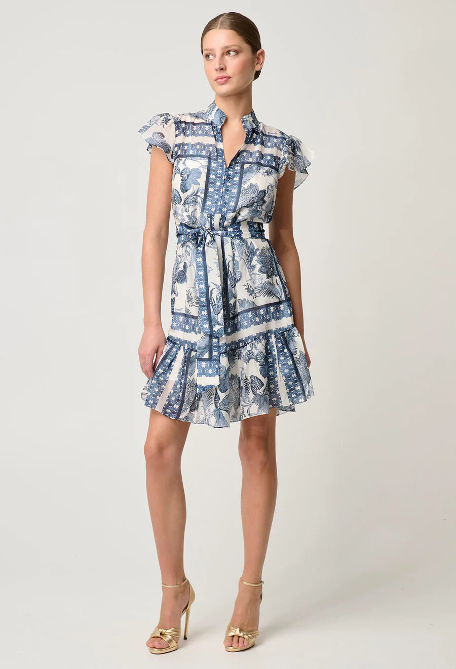 Martinique Cotton Silk Babydoll Dress - Ink Flé Print