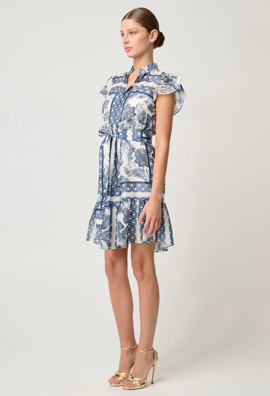 Martinique Cotton Silk Babydoll Dress - Ink Flé Print