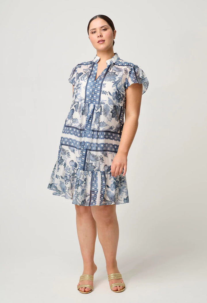 Martinique Cotton Silk Babydoll Dress - Ink Flé Print