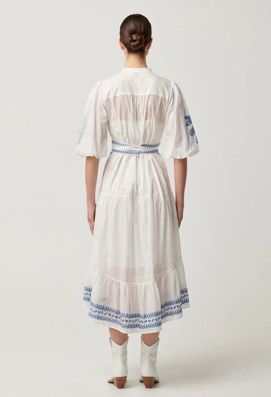 Gabriette Embroidered Cotton Slub Dress - Milk