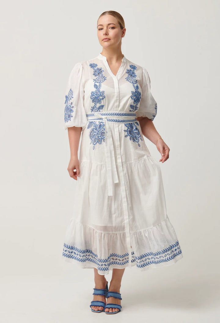 Gabriette Embroidered Cotton Slub Dress - Milk