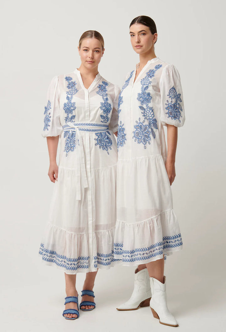 Gabriette Embroidered Cotton Slub Dress - Milk