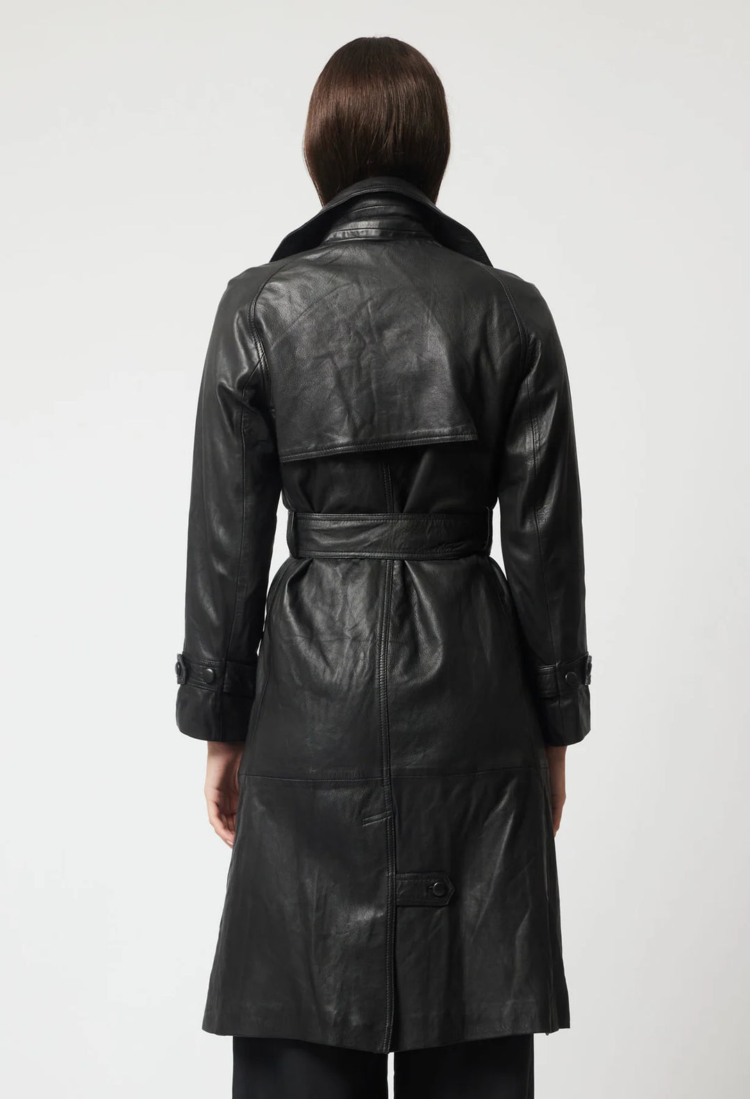 Astra Leather Trench Coat - Black