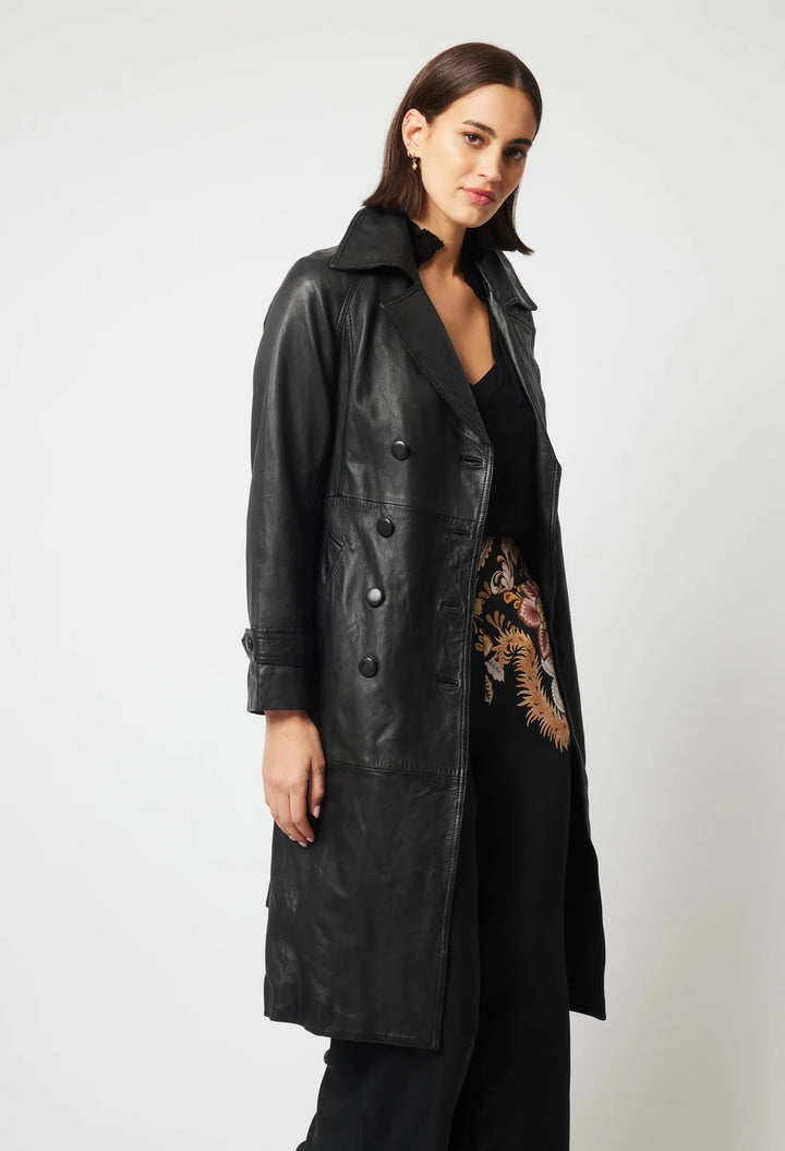 Astra Leather Trench Coat - Black