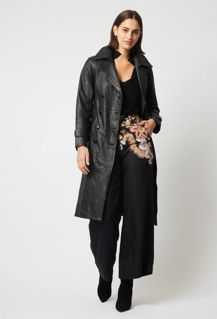 Astra Leather Trench Coat - Black