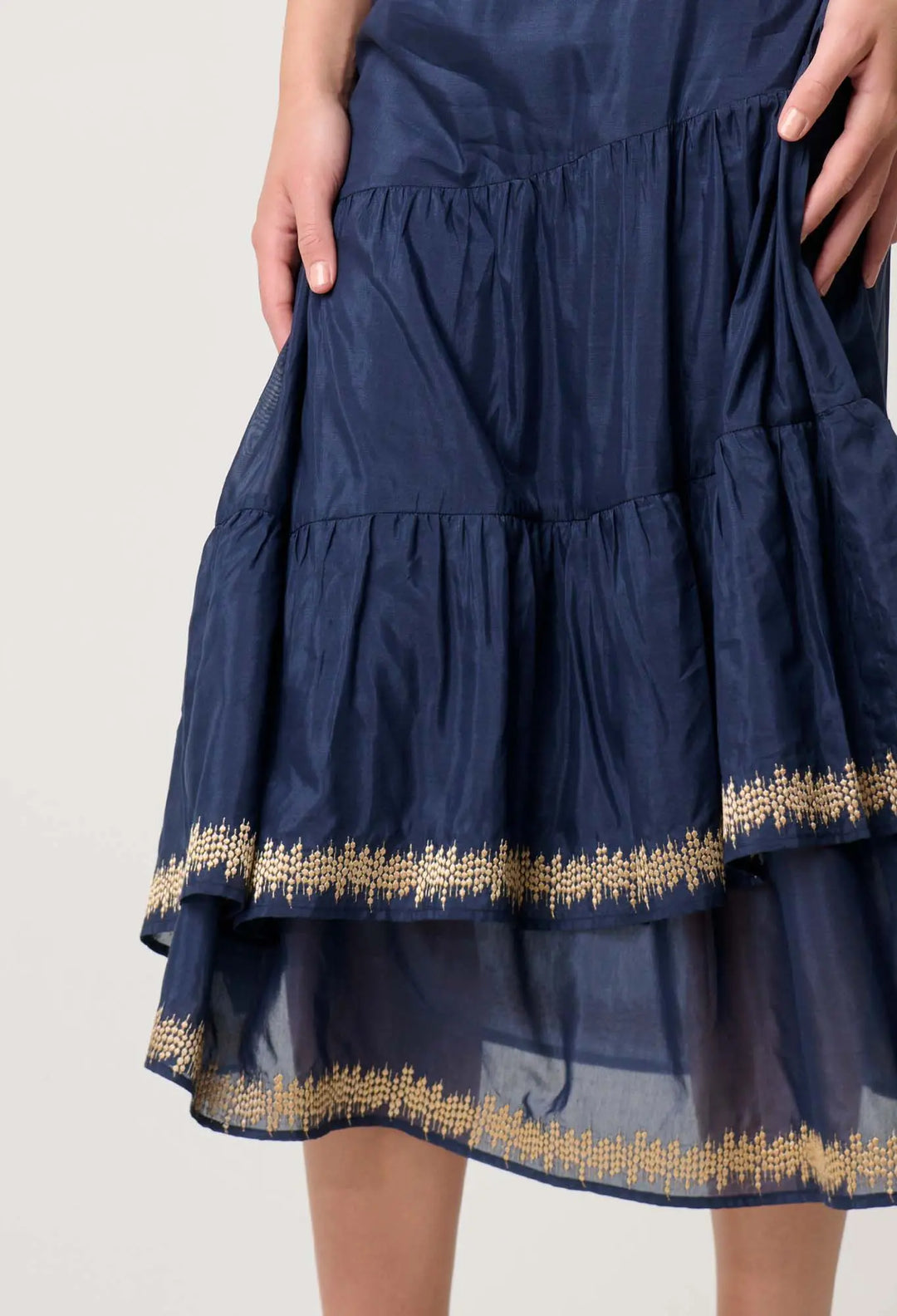 Mustique Cotton Silk Embroidered Skirt - Ink