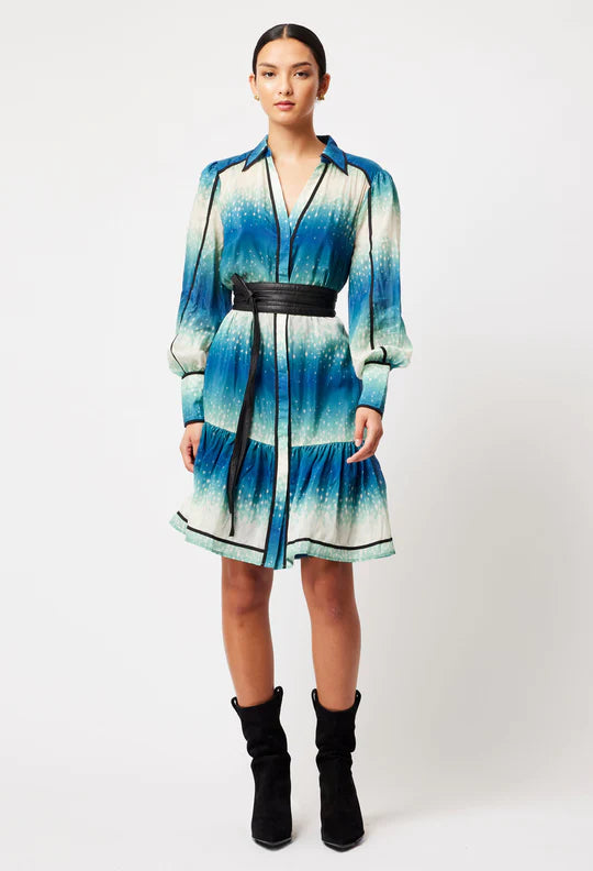 Altair Cotton Silk Short Shirt Dress - Galaxy Print