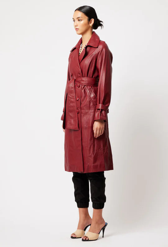 Astra Leather Trench Coat - Scarlet