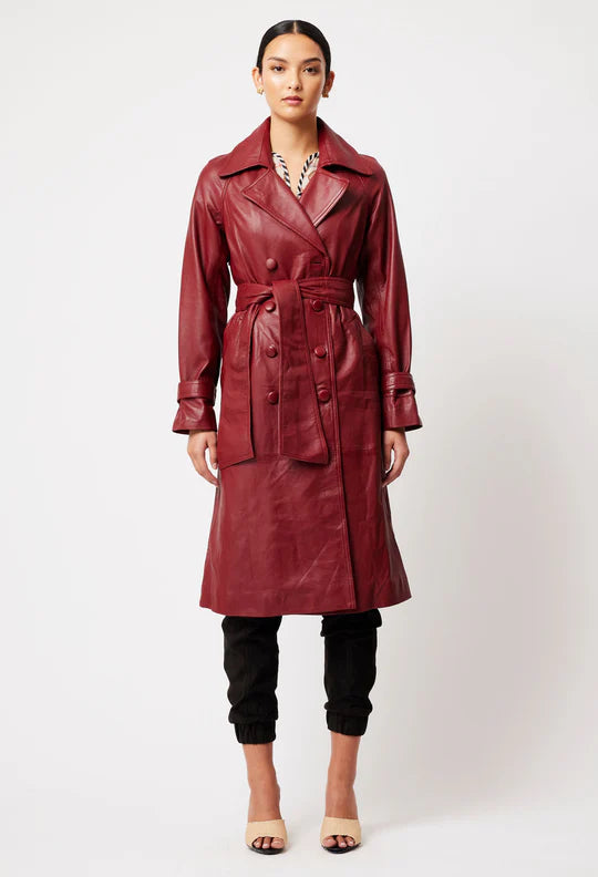 Astra Leather Trench Coat - Scarlet