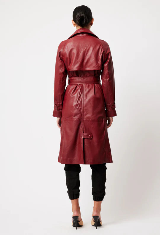 Astra Leather Trench Coat - Scarlet