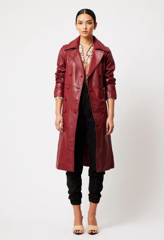 Astra Leather Trench Coat - Scarlet