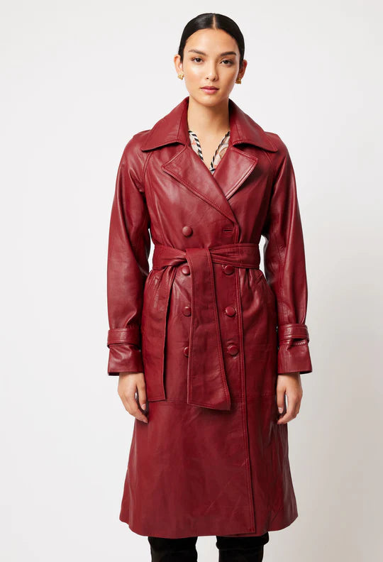 Astra Leather Trench Coat - Scarlet