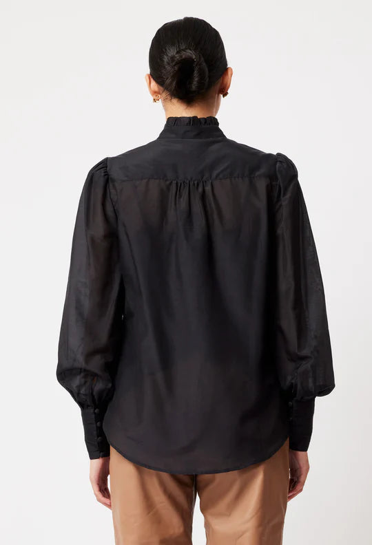 Florence Embroidered Button Shirt - Black